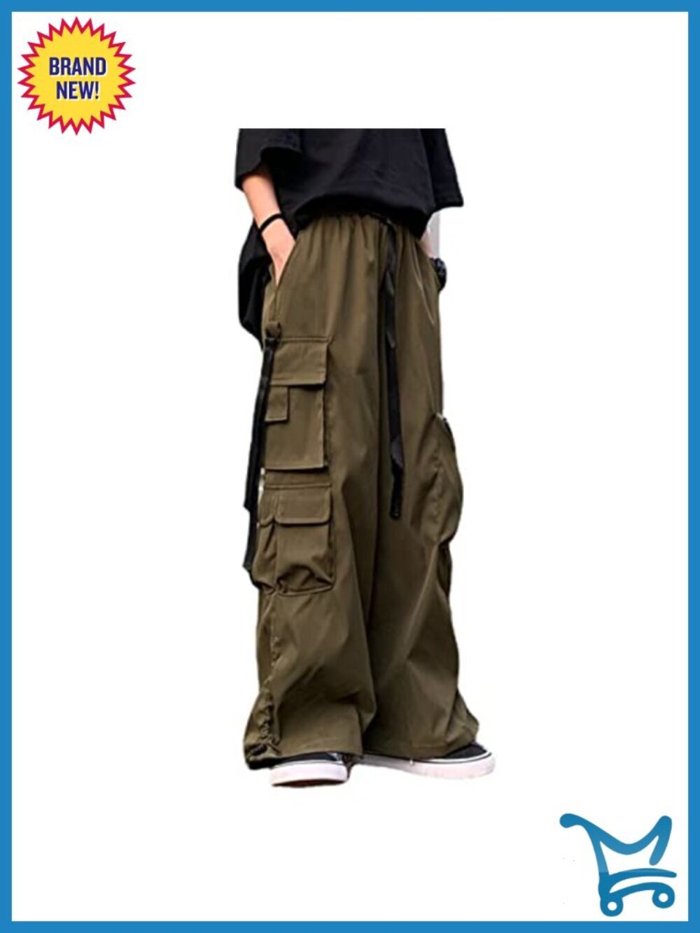 Y2K Baggy Cargo Pants High Rise Loose Fit Polyester Streetwear
